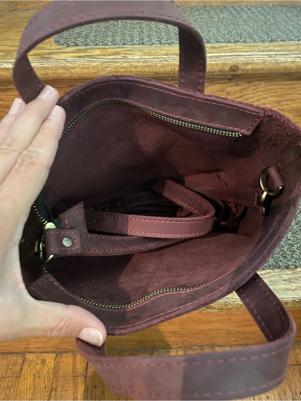 AP Portland Leather mini crossbody tote in Merlot! - Picture 6 of 7